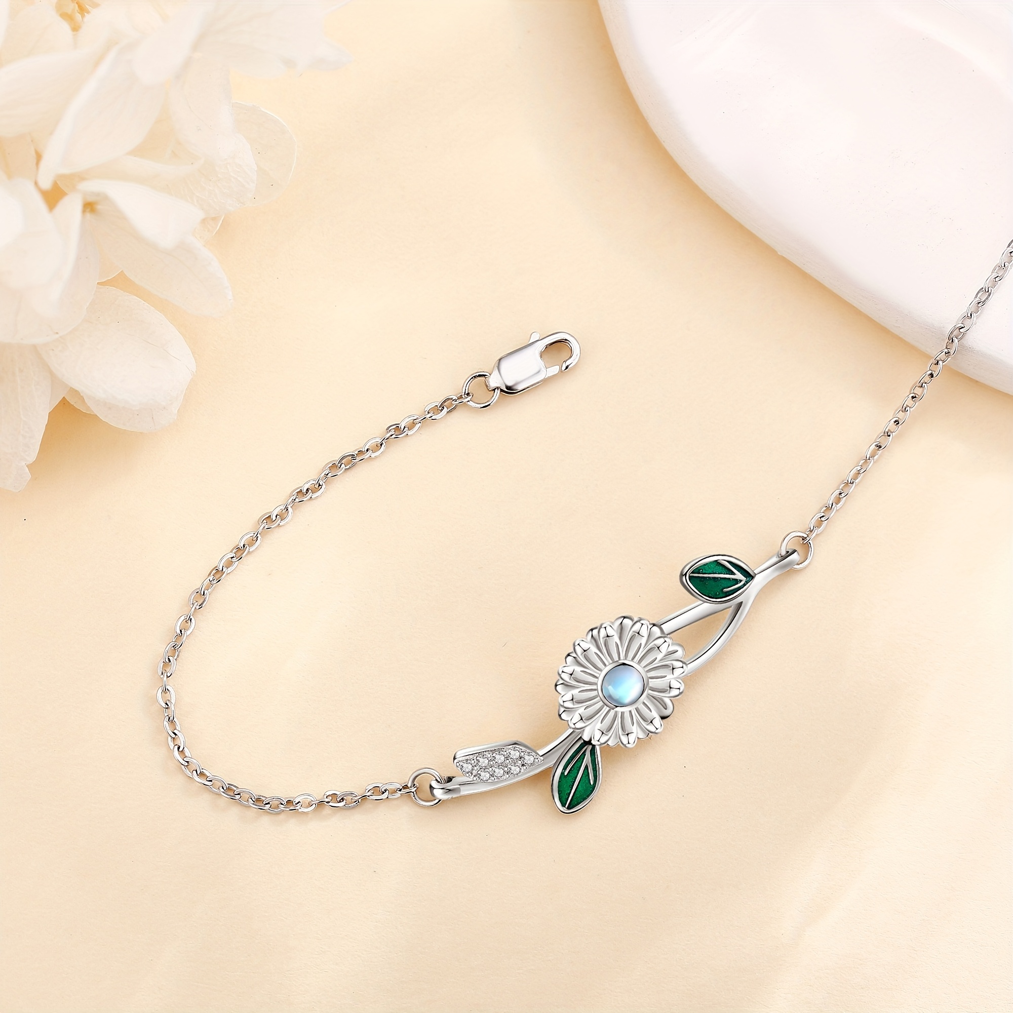 925 Sterling Silver Moonstone Daisy Bracelet Flower Jewellery Gift